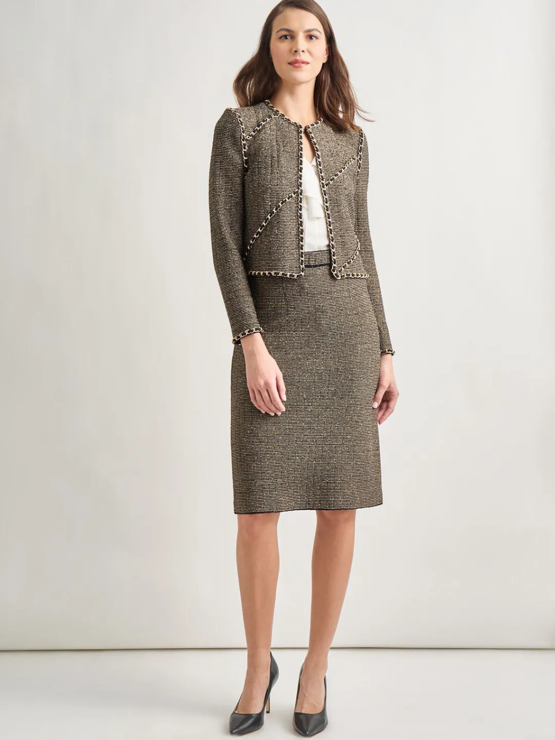 Hot Heritage Fit Curbed Chain Trim Lurex Knit Jacket Jackets & Coats