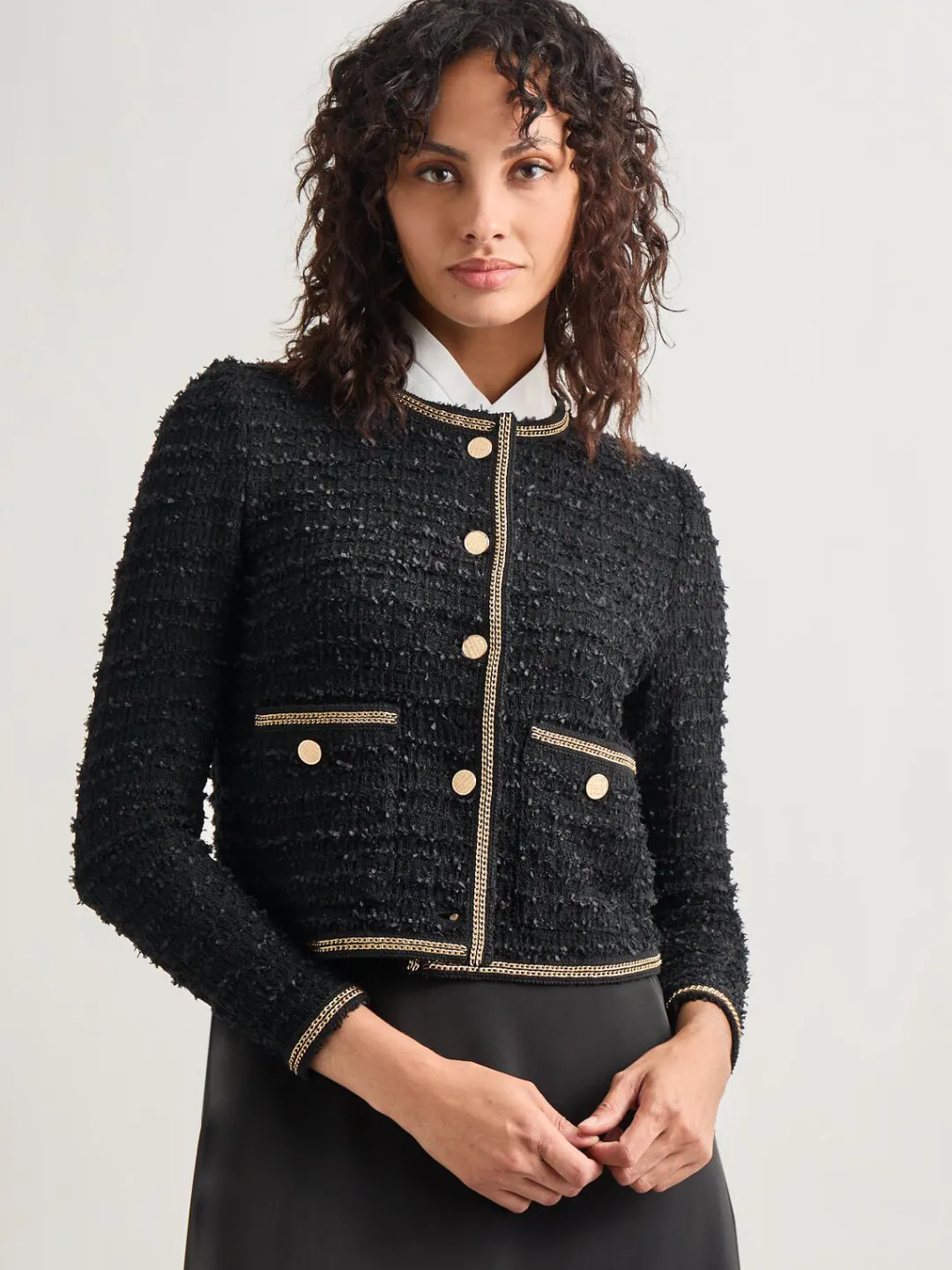 Discount Heritage Fit Double Chain Trim Eyelash Knit Jacket Jackets & Coats