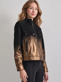 Hot Heritage Fit Gold Ombre Suede Leather Trucker Jacket Jackets & Coats