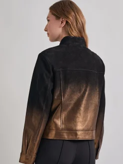 Hot Heritage Fit Gold Ombre Suede Leather Trucker Jacket Jackets & Coats