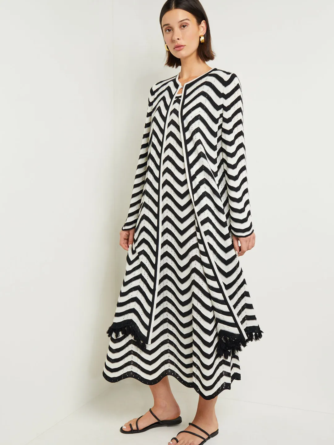 Discount Heritage Fit Jacket - Chevron Fringe Trim Intarsia Knit Jackets & Coats