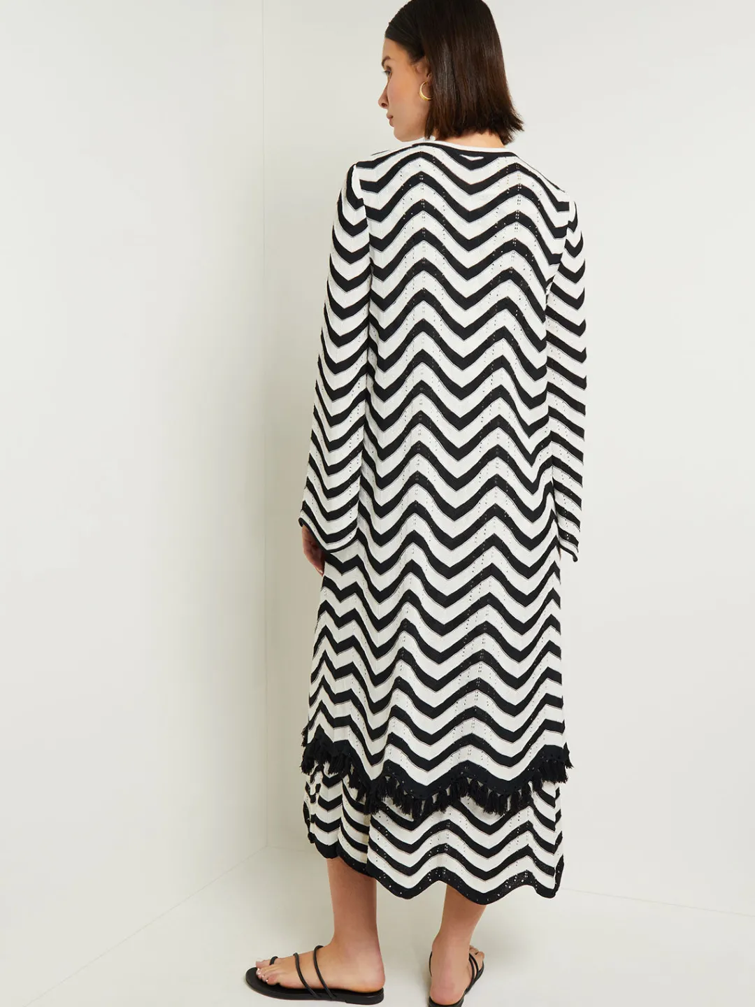 Discount Heritage Fit Jacket - Chevron Fringe Trim Intarsia Knit Jackets & Coats