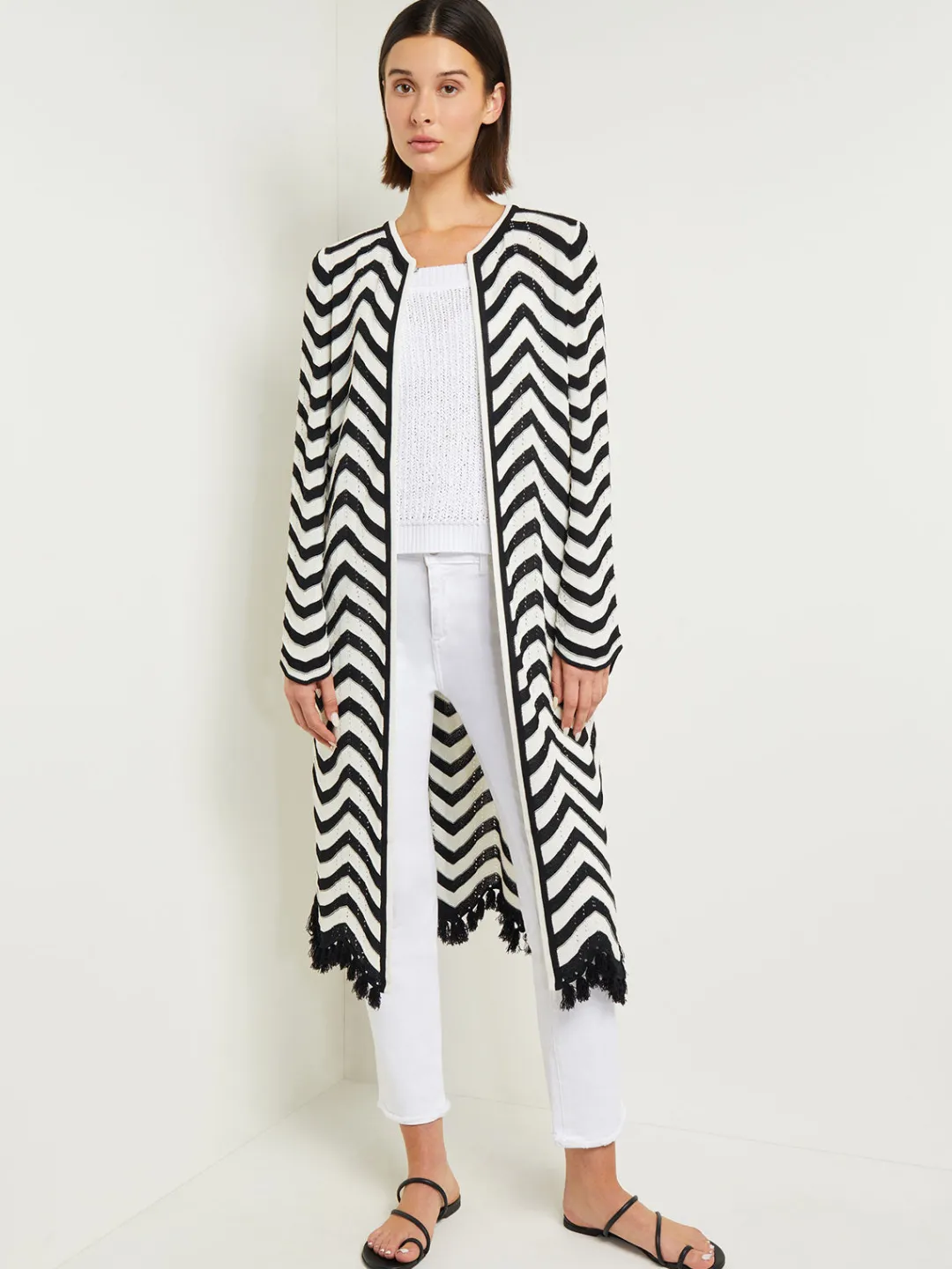 Discount Heritage Fit Jacket - Chevron Fringe Trim Intarsia Knit Jackets & Coats