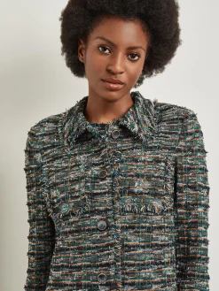 Clearance Heritage Fit Lapel Jacket - Fringe Trim Tweed Knit Jackets & Coats