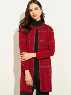 Best Heritage Fit Tweed Trim Windowpane Knit Duster Jackets & Coats