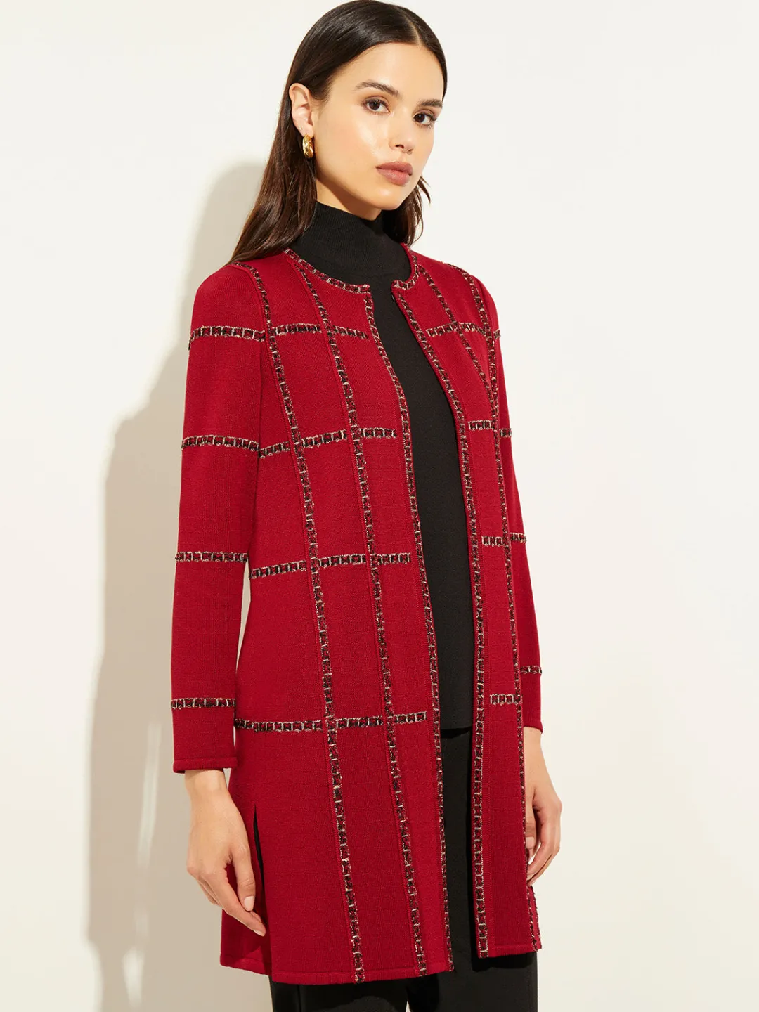 Best Heritage Fit Tweed Trim Windowpane Knit Duster Jackets & Coats