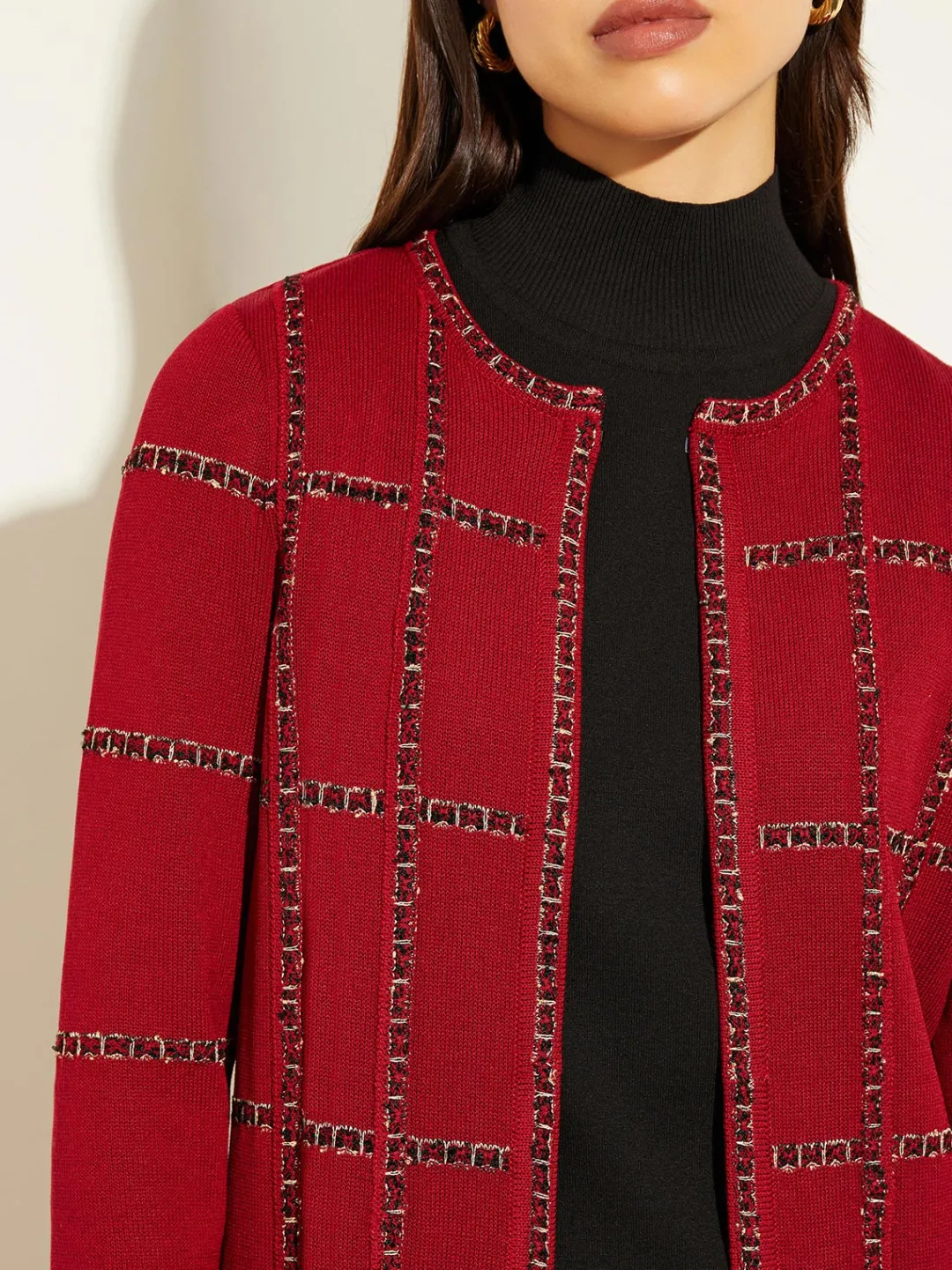 Best Heritage Fit Tweed Trim Windowpane Knit Duster Jackets & Coats