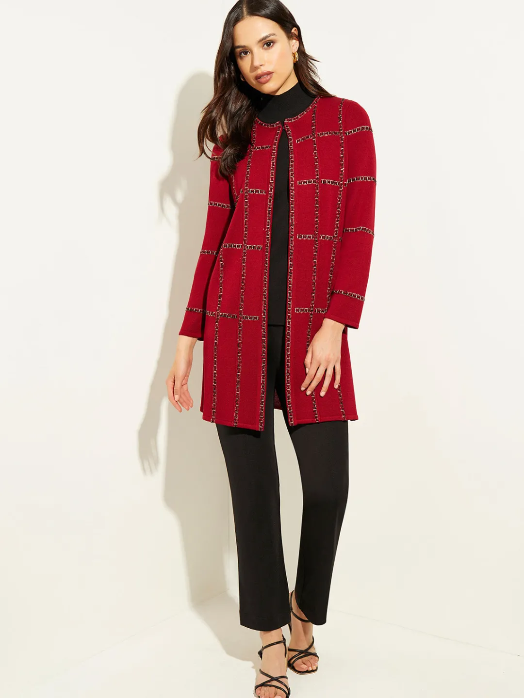 Best Heritage Fit Tweed Trim Windowpane Knit Duster Jackets & Coats