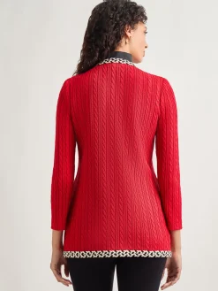 Discount Jewel Neck Contrast Trim Cable Knit Jacket Jackets & Coats