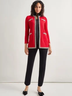 Discount Jewel Neck Contrast Trim Cable Knit Jacket Jackets & Coats
