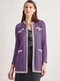 Sale Jewel Neck Contrast Trim Cable Knit Jacket Jackets & Coats