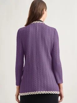 Sale Jewel Neck Contrast Trim Cable Knit Jacket Jackets & Coats
