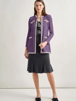 Sale Jewel Neck Contrast Trim Cable Knit Jacket Jackets & Coats