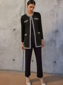 Hot Jewel Neck Contrast Trim Cable Knit Jacket Jackets & Coats