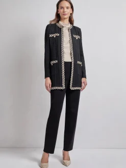 Hot Jewel Neck Contrast Trim Cable Knit Jacket Jackets & Coats