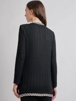 Hot Jewel Neck Contrast Trim Cable Knit Jacket Jackets & Coats