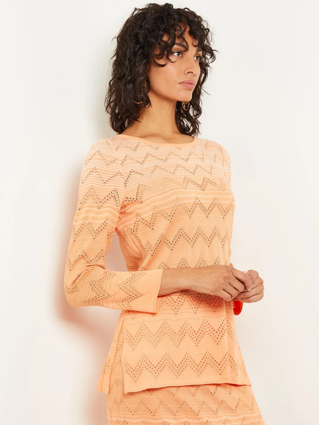 Best Jewel Neck Tunic - Ombre Pointelle Soft Knit Tops & Tees