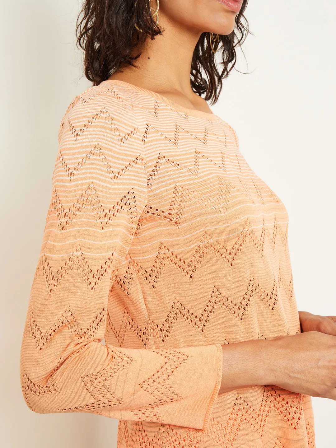 Best Jewel Neck Tunic - Ombre Pointelle Soft Knit Tops & Tees