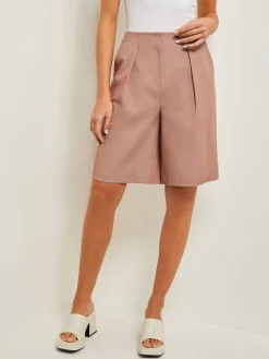 Fashion Knee Length Bermuda Shorts - Pleated Woven Pants & Shorts