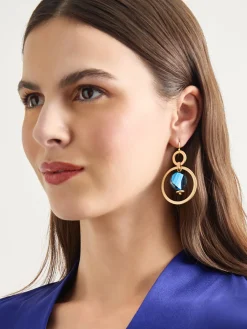 Clearance Labradorite and Matte Gold Hoop Earrings Accessories|Earrings