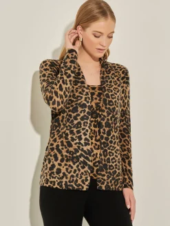 Discount Leopard Print Open Front Cashmere Cardigan Jackets & Coats
