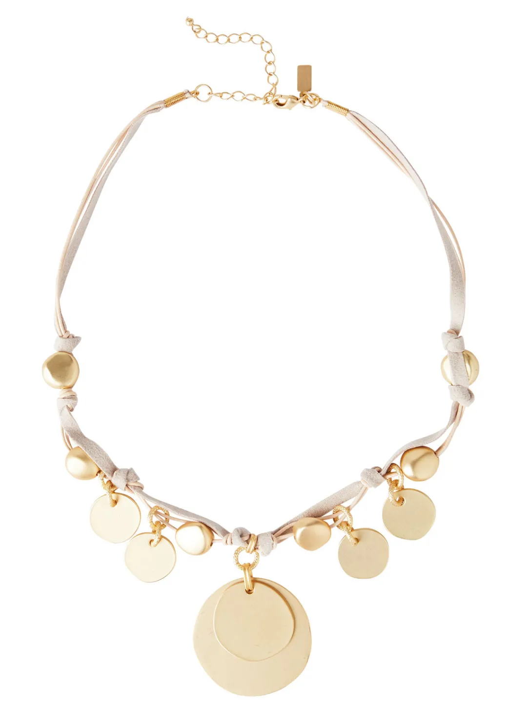Fashion Matte Gold Coin Charm Natural Leather & Suede Necklace Accessories|Necklaces