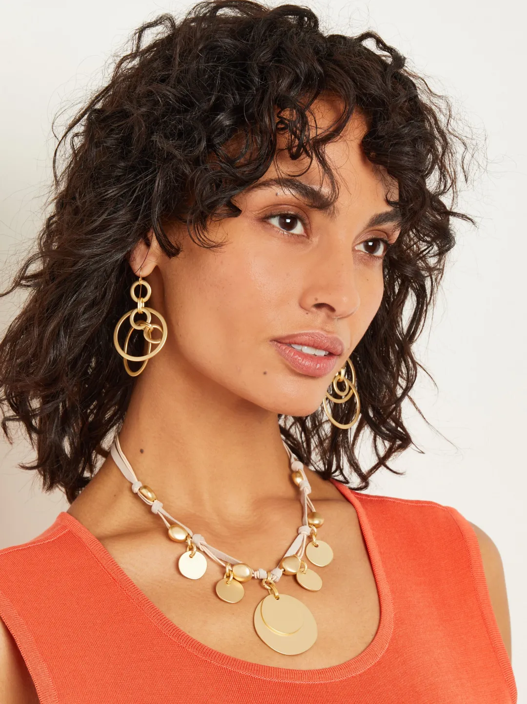 Fashion Matte Gold Coin Charm Natural Leather & Suede Necklace Accessories|Necklaces
