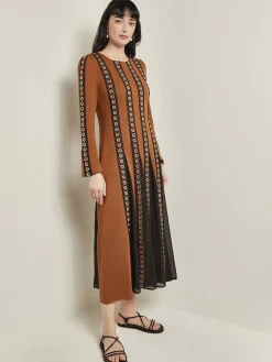Best Maxi A-Line Dress - Sheer Panel Soft Knit Dresses