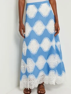 Fashion Maxi A-Line Skirt - Lace Inset Novelty Woven Skirts
