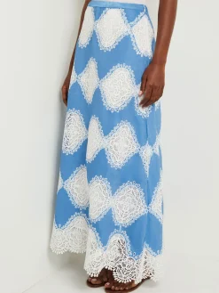Fashion Maxi A-Line Skirt - Lace Inset Novelty Woven Skirts