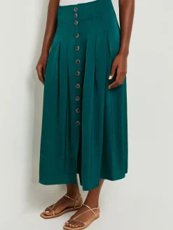 Discount Maxi Button Front A-Line Skirt - Pleated Woven Skirts