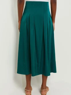Discount Maxi Button Front A-Line Skirt - Pleated Woven Skirts