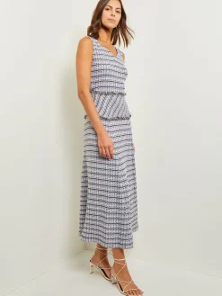 Best Maxi Drop Waist Dress - Fringe Trim Soft Tweed Knit Dresses