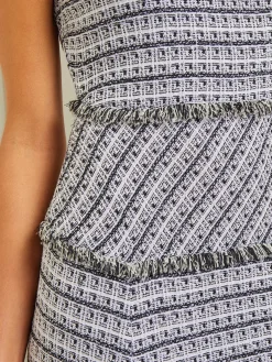 Best Maxi Drop Waist Dress - Fringe Trim Soft Tweed Knit Dresses