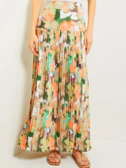 Best Maxi Drop Waist Skirt - Pleated Watercolor Woven Skirts