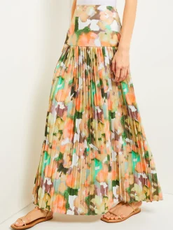 Best Maxi Drop Waist Skirt - Pleated Watercolor Woven Skirts