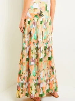 Best Maxi Drop Waist Skirt - Pleated Watercolor Woven Skirts