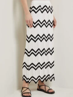Clearance Maxi Pencil Skirt - Contrast Chevron Pointelle Soft Knit Skirts