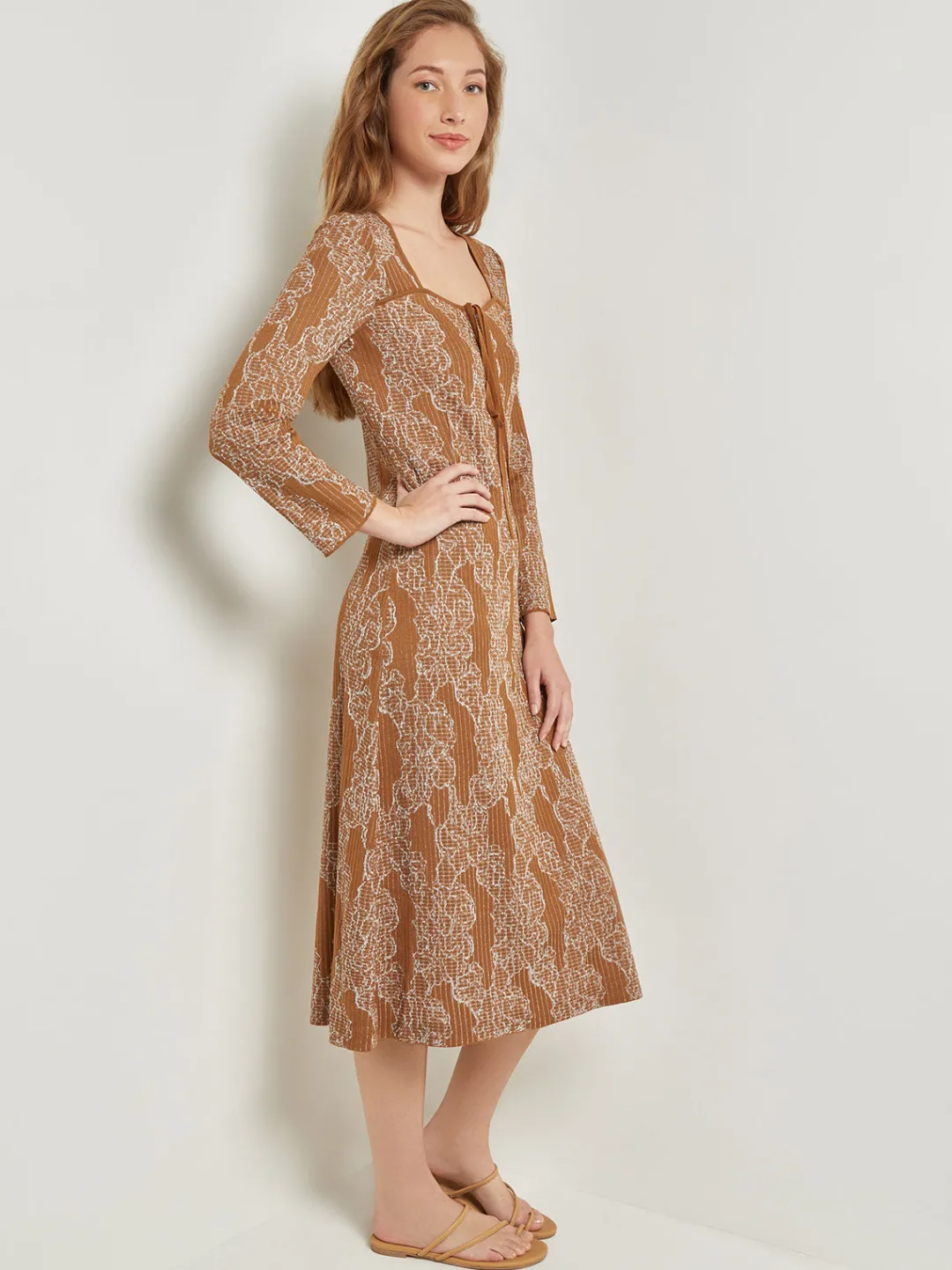 Clearance Midi A-Line Dress - Ribbed Lurex Jacquard Knit Dresses