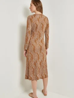 Clearance Midi A-Line Dress - Ribbed Lurex Jacquard Knit Dresses