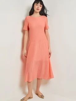 Hot Midi A-Line Dress - Short Sleeve Burnout Knit Dresses