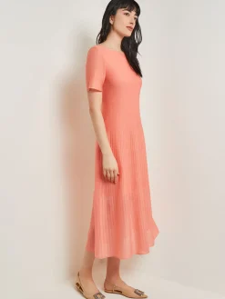 Hot Midi A-Line Dress - Short Sleeve Burnout Knit Dresses