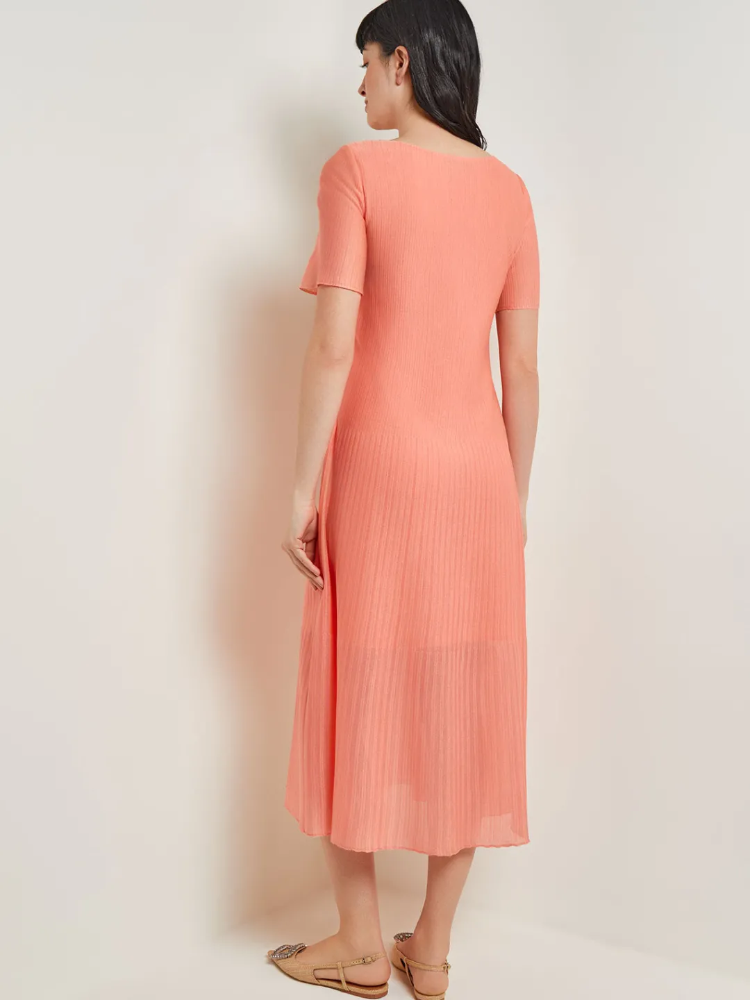 Hot Midi A-Line Dress - Short Sleeve Burnout Knit Dresses