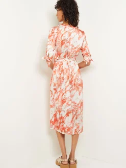 Hot Midi A-Line Dress - V-Neck Print Crepe de Chine Dresses