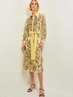 Clearance Midi Applique Shirtdress - Sheer Woven Dresses