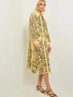 Clearance Midi Applique Shirtdress - Sheer Woven Dresses