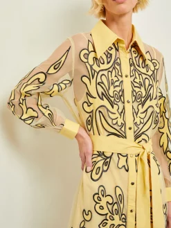 Clearance Midi Applique Shirtdress - Sheer Woven Dresses