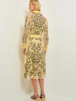 Clearance Midi Applique Shirtdress - Sheer Woven Dresses