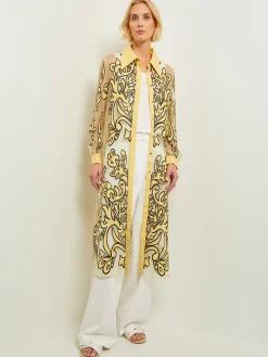 Clearance Midi Applique Shirtdress - Sheer Woven Dresses