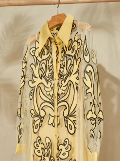 Clearance Midi Applique Shirtdress - Sheer Woven Dresses